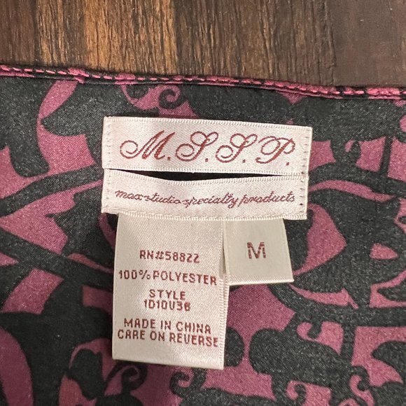 MSSP Black Burgundy and Gray Satin Blouse Size M - Picture 8 of 9